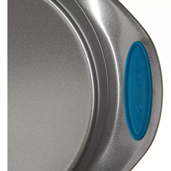 imageRachael Ray Nonstick Bakeware Set with Grips includes Nonstick Baking Pans Baking Sheet and Nonstick Bread Pan  5 Piece Gray with Marine Blue Handles