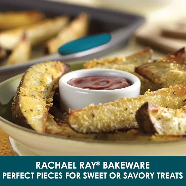 imageRachael Ray Nonstick Bakeware Set with Grips includes Nonstick Bread  Baking Pans Cookie  Baking Sheet and Cake Pans  10 Piece Gray with marine blue grips