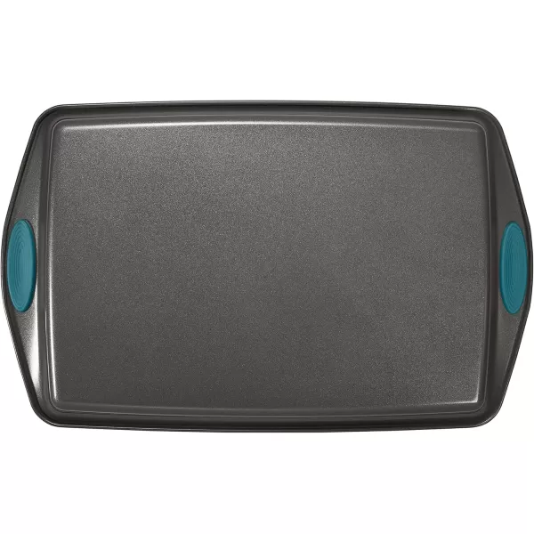 imageRachael Ray Nonstick Bakeware Set with Grips includes Nonstick Bread  Baking Pans Cookie  Baking Sheet and Cake Pans  10 Piece Gray with marine blue grips