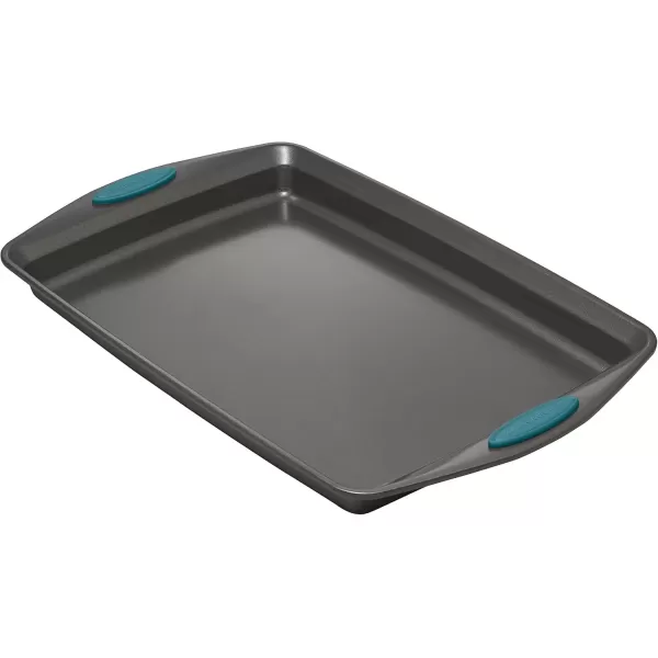 imageRachael Ray Nonstick Bakeware Set with Grips includes Nonstick Bread  Baking Pans Cookie  Baking Sheet and Cake Pans  10 Piece Gray with marine blue grips