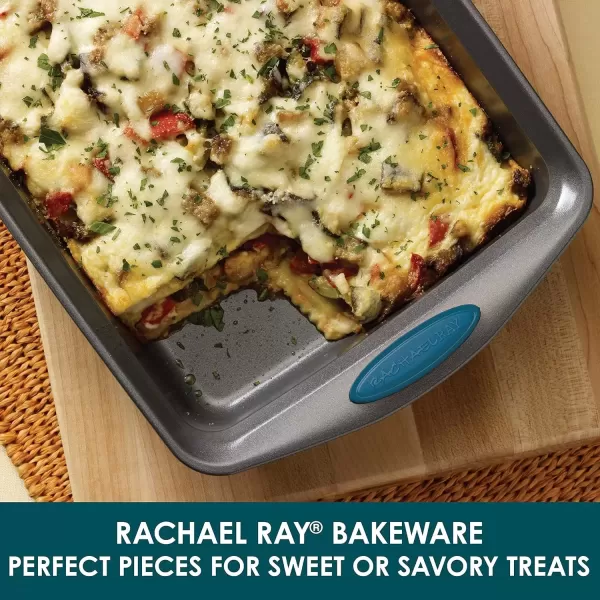 imageRachael Ray Yum o Nonstick Bakeware Baking Pan With Grips  Nonstick Cake Pan With Grips Rectangle  9 Inch x 13 Inch GrayGray with Marine Blue Grips