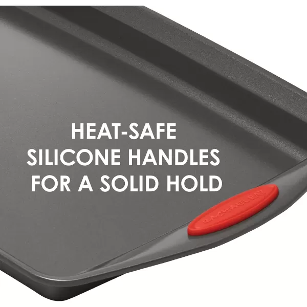 imageRachael Ray Yum o Nonstick Bakeware Baking Pan With Grips  Nonstick Cake Pan With Grips Rectangle  9 Inch x 13 Inch GrayGray with Red Grips