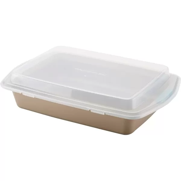 imageRachael Ray Yum o Nonstick Bakeware Baking Pan With Grips  Nonstick Cake Pan With Grips Rectangle  9 Inch x 13 Inch GrayLatte Brown with Agave Blue Grips