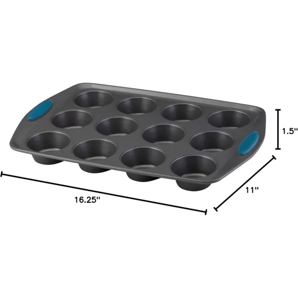 imageRachael Ray Yumo Nonstick 24Cup Mini Muffin Tin With Grips  Nonstick 24Cup Mini Cupcake Tin With Grips  24 Cup Gray with Marine Blue GripsBlue Grips