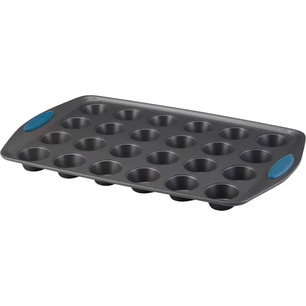 imageRachael Ray Yumo Nonstick 24Cup Mini Muffin Tin With Grips  Nonstick 24Cup Mini Cupcake Tin With Grips  24 Cup Gray with Marine Blue GripsBlue Grips