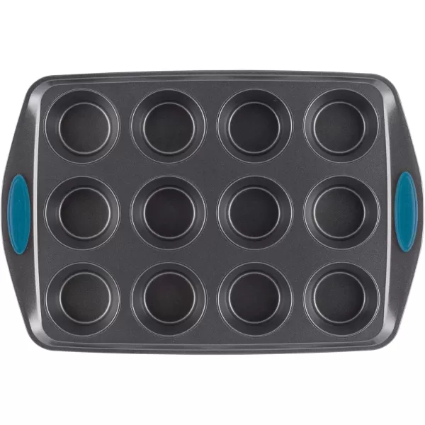 imageRachael Ray Yumo Nonstick 24Cup Mini Muffin Tin With Grips  Nonstick 24Cup Mini Cupcake Tin With Grips  24 Cup Gray with Marine Blue GripsBlue Grips