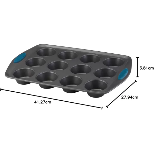 imageRachael Ray Yumo Nonstick 24Cup Mini Muffin Tin With Grips  Nonstick 24Cup Mini Cupcake Tin With Grips  24 Cup Gray with Marine Blue GripsBlue Grips