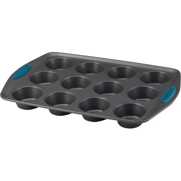 imageRachael Ray Yumo Nonstick 24Cup Mini Muffin Tin With Grips  Nonstick 24Cup Mini Cupcake Tin With Grips  24 Cup Gray with Marine Blue GripsBlue Grips