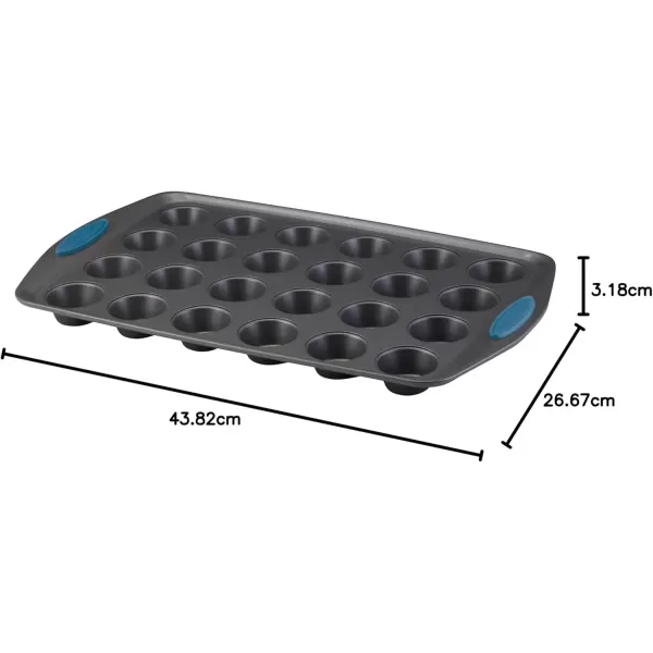 imageRachael Ray Yumo Nonstick 24Cup Mini Muffin Tin With Grips  Nonstick 24Cup Mini Cupcake Tin With Grips  24 Cup Gray with Marine Blue GripsBlue Grips