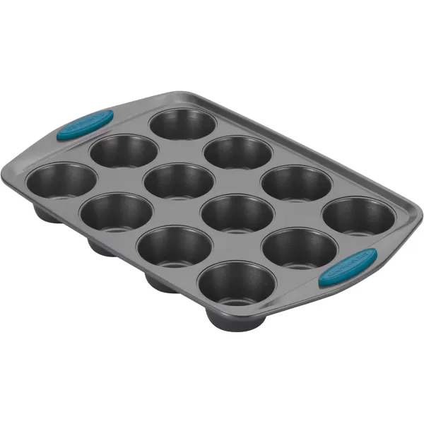imageRachael Ray Yumo Nonstick 24Cup Mini Muffin Tin With Grips  Nonstick 24Cup Mini Cupcake Tin With Grips  24 Cup Gray with Marine Blue GripsBlue Grips