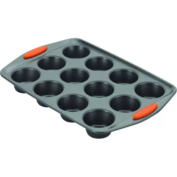imageRachael Ray Yumo Nonstick 24Cup Mini Muffin Tin With Grips  Nonstick 24Cup Mini Cupcake Tin With Grips  24 Cup Gray with Marine Blue GripsOrange Grips