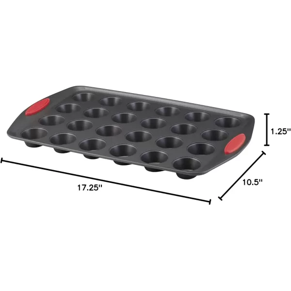imageRachael Ray Yumo Nonstick 24Cup Mini Muffin Tin With Grips  Nonstick 24Cup Mini Cupcake Tin With Grips  24 Cup Gray with Marine Blue GripsRed Grips
