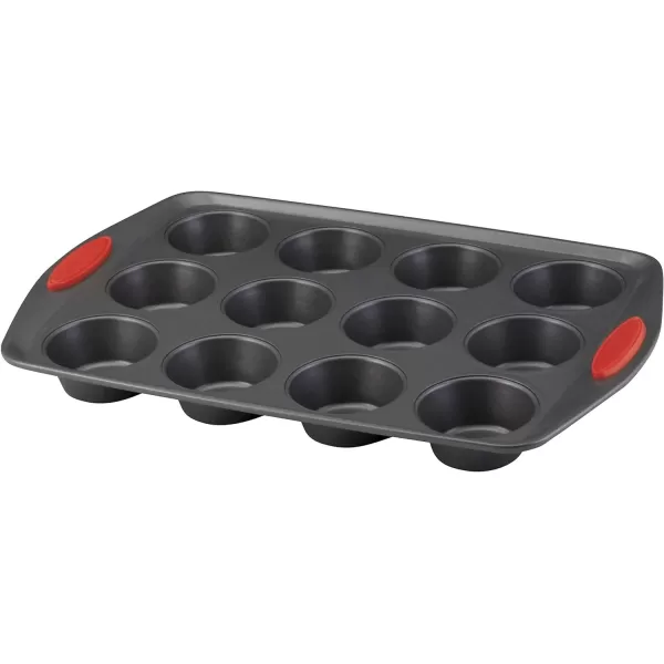 imageRachael Ray Yumo Nonstick 24Cup Mini Muffin Tin With Grips  Nonstick 24Cup Mini Cupcake Tin With Grips  24 Cup Gray with Marine Blue GripsRed Grips