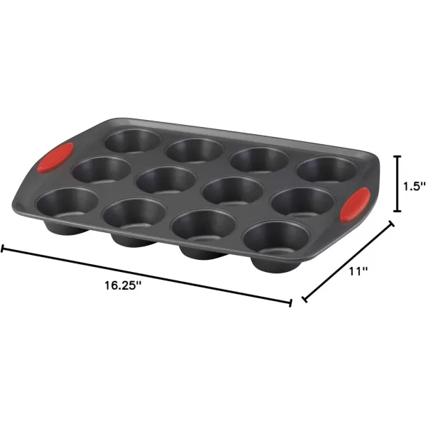 imageRachael Ray Yumo Nonstick 24Cup Mini Muffin Tin With Grips  Nonstick 24Cup Mini Cupcake Tin With Grips  24 Cup Gray with Marine Blue GripsRed Grips