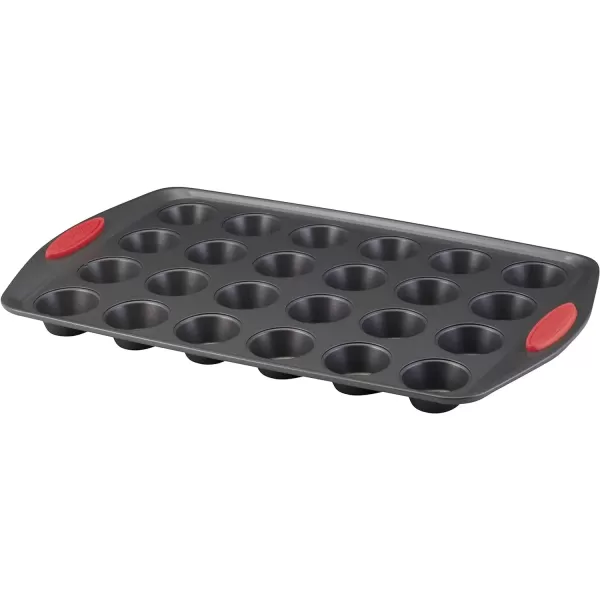 imageRachael Ray Yumo Nonstick 24Cup Mini Muffin Tin With Grips  Nonstick 24Cup Mini Cupcake Tin With Grips  24 Cup Gray with Marine Blue GripsRed Grips