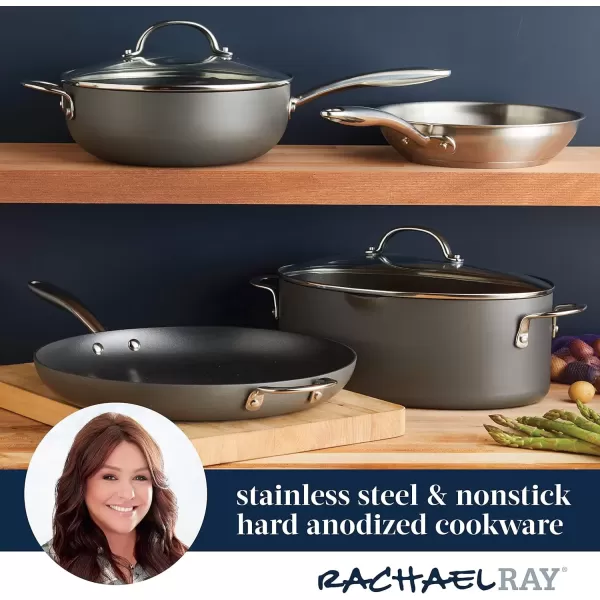imageRachael Ray 80090 Professional Hard Anodized Nonstick Cookware Oval Pasta PotBraiser 8 Quart  Gray4 Quarts