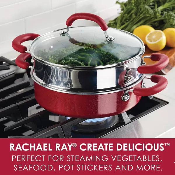 imageRachael Ray Create Delicious Aluminum Nonstick Steam Set 3Quart Red Shimmer