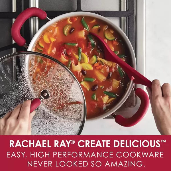 imageRachael Ray Create Delicious Nonstick Stock PotStockpot with Lid  6 Quart RedRed Shimmer