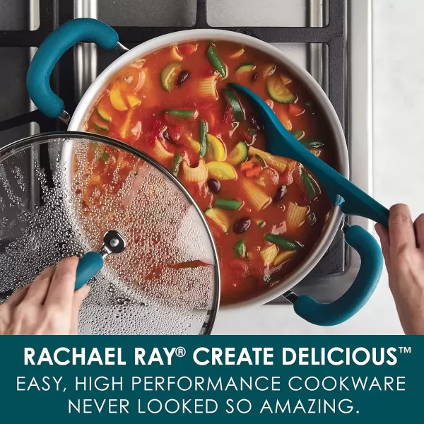 imageRachael Ray Create Delicious Nonstick Stock PotStockpot with Lid  6 Quart RedTeal Shimmer Blue
