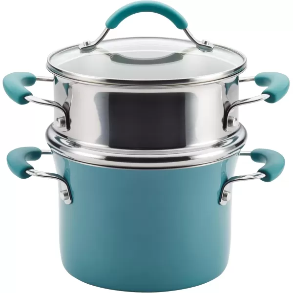 imageRachael Ray Cucina Hard Porcelain Enamel Nonstick MultiPot  Steamer Set 3Quart Agave Blue  16799Agave Blue