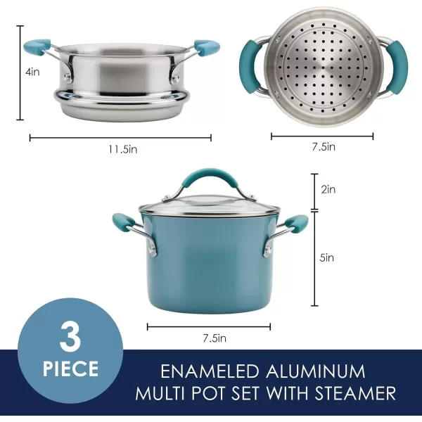 imageRachael Ray Cucina Hard Porcelain Enamel Nonstick MultiPot  Steamer Set 3Quart Agave Blue  16799Agave Blue