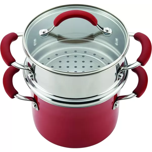 imageRachael Ray Cucina Hard Porcelain Enamel Nonstick MultiPot  Steamer Set 3Quart Agave Blue  16799Cranberry Red