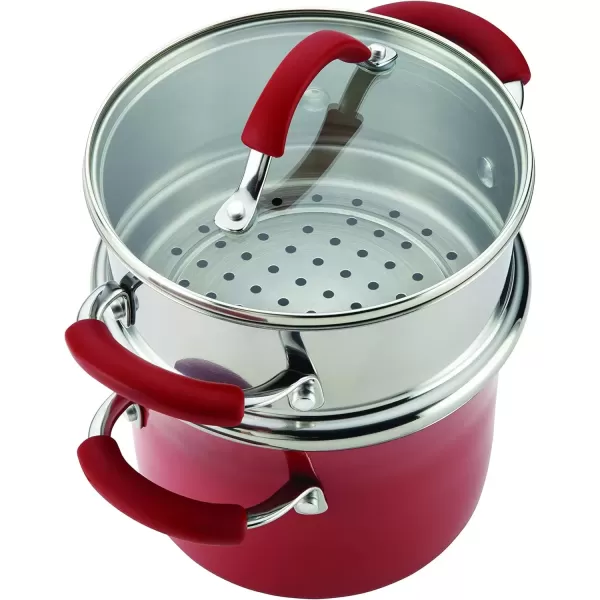 imageRachael Ray Cucina Hard Porcelain Enamel Nonstick MultiPot  Steamer Set 3Quart Agave Blue  16799Cranberry Red