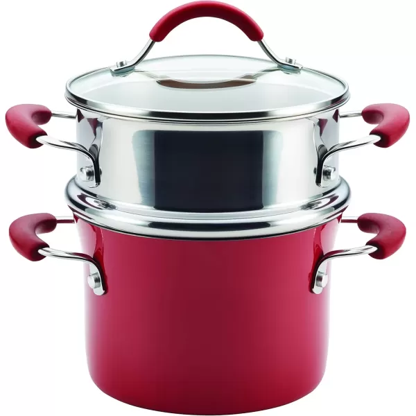 imageRachael Ray Cucina Hard Porcelain Enamel Nonstick MultiPot  Steamer Set 3Quart Agave Blue  16799Cranberry Red