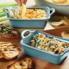 imageRachael Ray Solid Glaze Ceramics Au Gratin BakewareBaker Set Rectangular 2 Piece RedAgave Blue