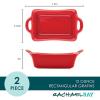 imageRachael Ray Solid Glaze Ceramics Au Gratin BakewareBaker Set Rectangular 2 Piece RedRed