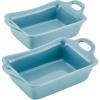 imageRachael Ray Solid Glaze Ceramics Au Gratin BakewareBaker Set Rectangular 2 Piece RedAgave Blue