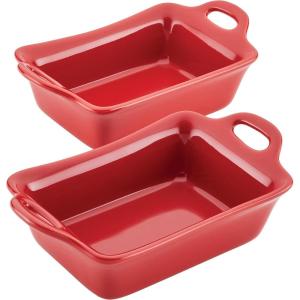 imageRachael Ray Solid Glaze Ceramics Au Gratin BakewareBaker Set Rectangular 2 Piece RedRed