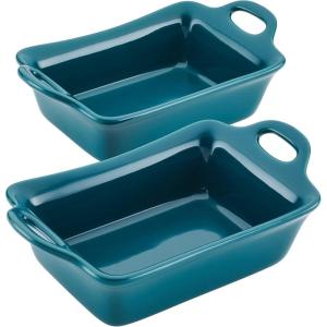 imageRachael Ray Solid Glaze Ceramics Au Gratin BakewareBaker Set Rectangular 2 Piece RedTeal
