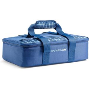 imageRachael Ray Lasagna Lugger Thermal Insulated Casserole Carrier for Hot or Cold Food Lugger Tote for Pockluck Parties Picnic and Cookouts Fits 9quot x 13quot Baking Dish Sea Salt GreyNavy Gingham print