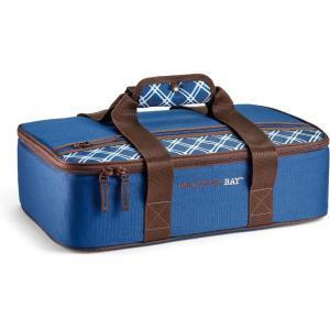 imageRachael Ray Lasagna Lugger Thermal Insulated Casserole Carrier for Hot or Cold Food Lugger Tote for Pockluck Parties Picnic and Cookouts Fits 9quot x 13quot Baking Dish Sea Salt GreyNavy Plaid