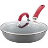 imageRachael Ray Create Delicious Deep Hard Anodized Nonstick Frying Pan  Fry Pan  Hard Anodized Skillet  1025 Inch GrayRed Handle