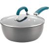 imageRachael Ray Create Delicious Hard Anodized Nonstick SauteAll Purpose Pan with Lid 3 Quart  Gray With Teal Handles
