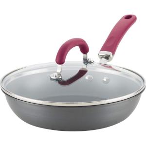 imageRachael Ray Create Delicious Deep Hard Anodized Nonstick Frying Pan  Fry Pan  Hard Anodized Skillet  1025 Inch GrayBurgundy Handles