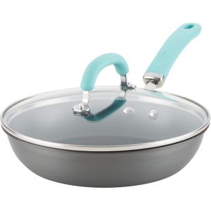 imageRachael Ray Create Delicious Deep Hard Anodized Nonstick Frying Pan  Fry Pan  Hard Anodized Skillet  1025 Inch GrayLight Blue Handle
