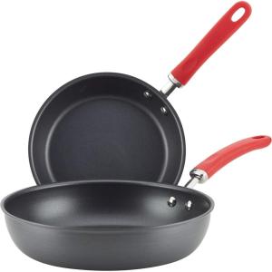 imageRachael Ray Create Delicious Deep Hard Anodized Nonstick Frying Pan  Fry Pan  Hard Anodized Skillet  1025 Inch GrayRed Handle