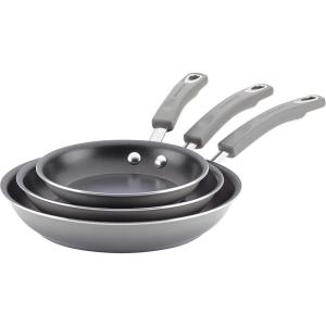 imageRachael Ray Porcelain Enamel Nonstick Skillet Set Sea Salt Gray Gradient Triple Pack 75 Inch 925 Inch and 11 Inch