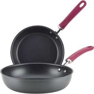 imageRachael Ray Twin Pack Hard Anodized Aluminum Skillet Set 95 ampamp 1175Inch Light BlueGray with Burgundy Handles