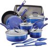 imageRachael Ray Brights Nonstick Cookware Pots and Pans Set 14 Piece Sea Salt GrayBlue Gradient