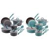 imageRachael Ray Cucina Hard Anodized Nonstick Cookware Pots and Pans Set 12 Piece Gray with Blue HandlesGray with Blue Handles