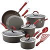 imageRachael Ray Cucina Hard Anodized Nonstick Cookware Pots and Pans Set 12 Piece Gray with Blue HandlesGray with Red Handles