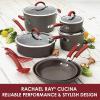 imageRachael Ray Cucina Hard Anodized Nonstick Cookware Pots and Pans Set 12 Piece Gray with Blue HandlesGray with Red Handles