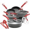 imageRachael Ray  87661 Rachael Ray Brights Hard Anodized Nonstick Cookware Pots and Pans Set 12 Piece Gray with Red HandlesGray with Red Handles