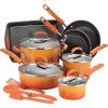 imageRachael Ray Brights Nonstick Cookware Pots and Pans Set 14 Piece Sea Salt GrayOrange Gradient