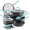 imageRachael Ray Create Delicious Hard Anodized Nonstick Cookware Pots and Pans Set 11 Piece Burgundy HandlesLight Blue Handles
