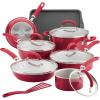 imageRachael Ray Create Delicious Nonstick Cookware Pots and Pans Set 13 Piece Teal ShimmerRed Shimmer